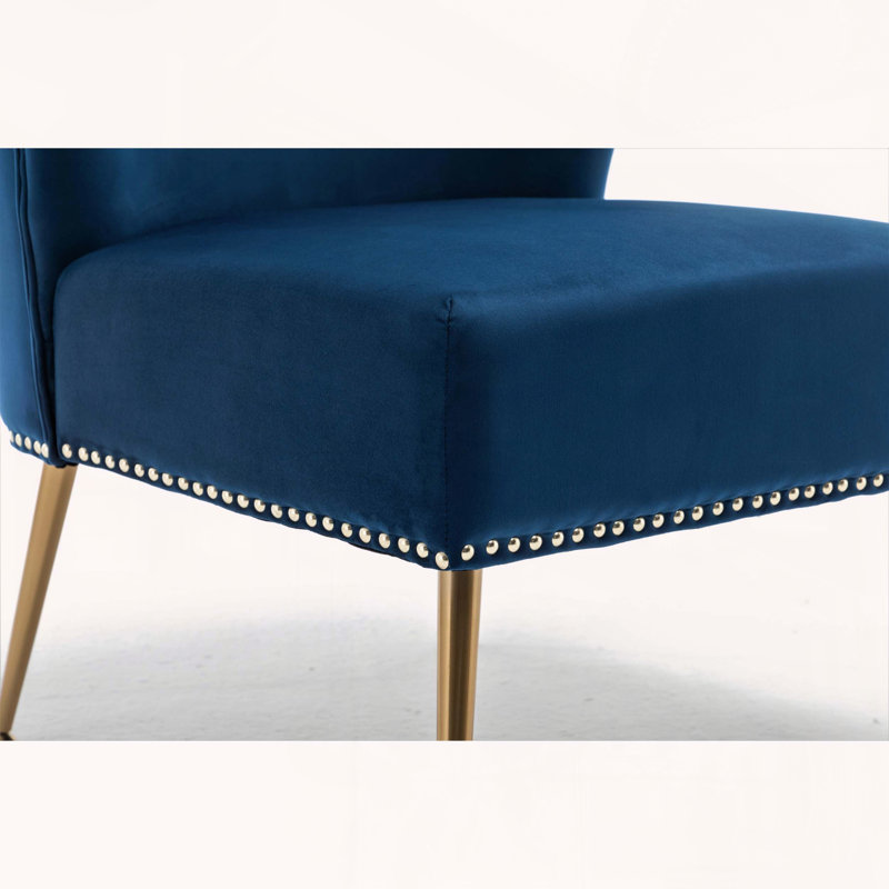 Keertan Velvet Slipper Chair, Dark Blue Velvet