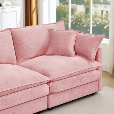 Canapé modulaire modulaire, ensemble de canapé en forme de L de 102 pouces pour le salon Canapé 3 places en nuage confortable avec repose-pieds mobile combinaison chenille rose