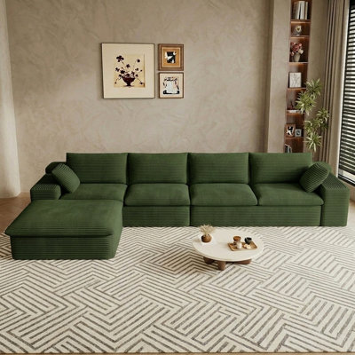 Canapé modulaire de 136 po Cloud Couch pour salon, canapé en L sans siège avec assise profonde, canapé en velours côtelé moderne à 5 places avec repose-pieds, aucun assemblage requis