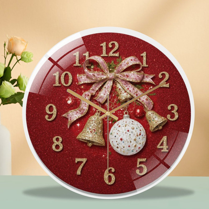 Horloge murale moderne en verre rouge à paillettes
