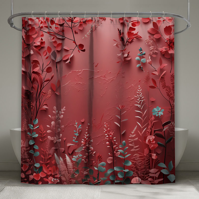 Rideau de douche à motif floral - Décoration de salle de bain florale contemporaine, L 70 po x H 72 po