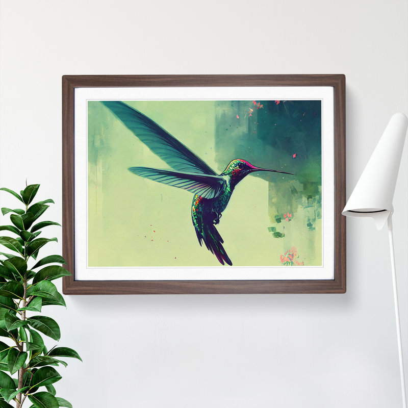Hummingbird Vol.3 Abstract - Single Picture Frame Print, 46cm H x 64cm W x 2cm D, Walnut Framed