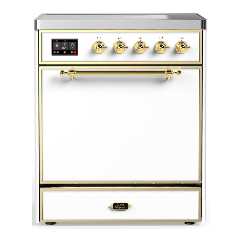 Majestic III Series 30 Inch Induction Range with 4 Induction Elements in White (Brass Trim), Brass, White