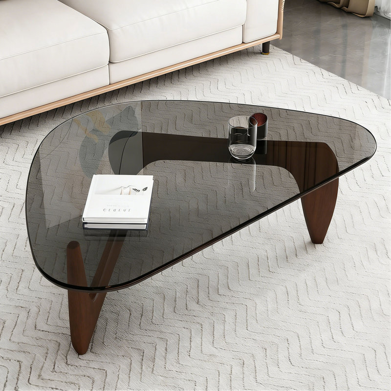 Table basse moderne en verre, table basse moderne Mid Century, Clair/Brun