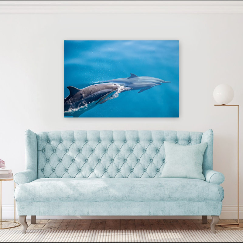 Dolphins In Motion Peaceful Serene Contemporary Dolphin Nature Ocean Wall Art Print 1 Piece Wrapped Canvas Wall Art