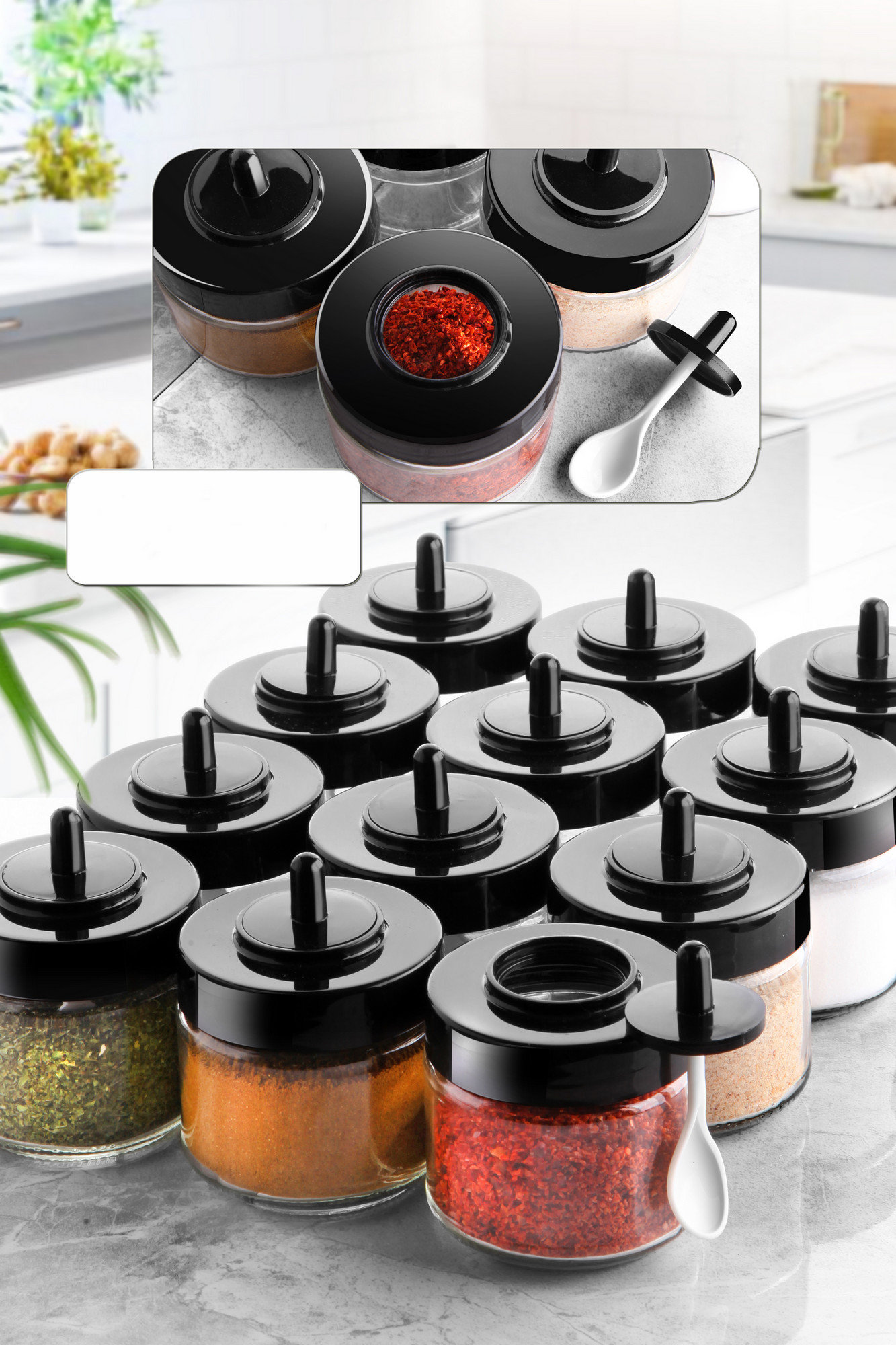 Plastic Spice Rack Stacked Storage Seasoning Boxes Spice Jars With Handle  Spoon Kitchen Storage Container for
