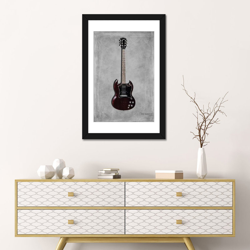 « gibson sg special, 1967 », impression sur toile tendue, H 24 po x l 16 po x P 1 po, Papier d'art encadré noir, Blanc