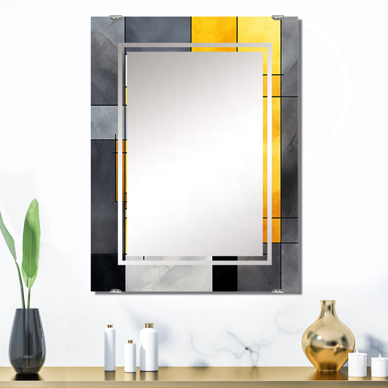 Miroir mural jaune et gris Fusion géométrique, abstrait géométrique moderne - jaune et gris Fusion géométrique III