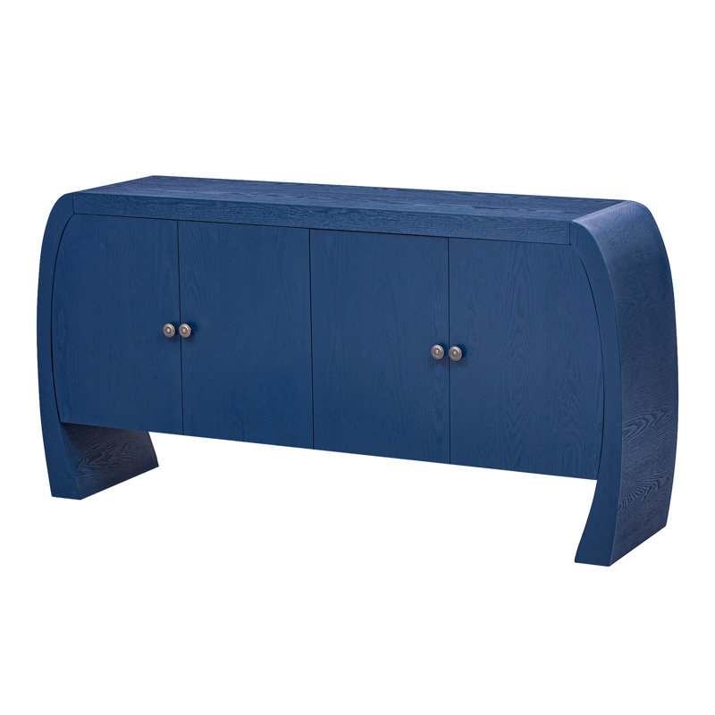 Armoire à quatre portes en placage de frêne avec teinte bleu marine et poignées encastrées, Marine