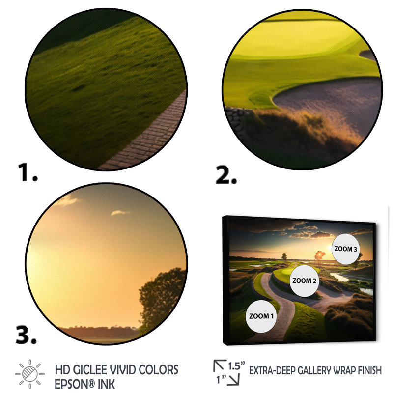 «Golf Course at Sunset III», reproduction sur toile flottante, H 12 po x l 20 po x P 1 po, Noir
