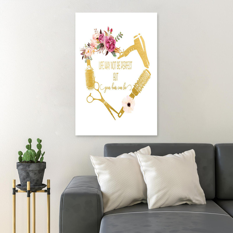 Hairdresser Tools - Life May Not Perfect But Your Hair Can Be - 1 Piece Rectangle Graphic Art Print On Wrapped Canvas
