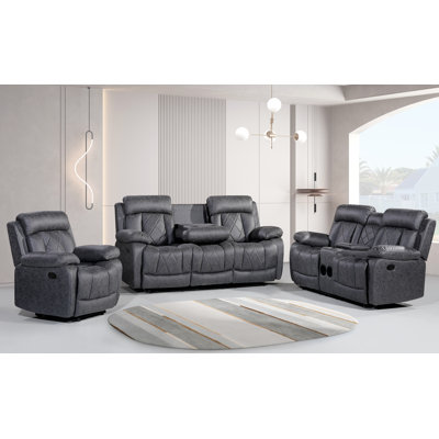 3 Piece  Soft Microfiber Manual Reclining Chair, Bluetooth Speaker, Type-C and USB Charger, Recliner