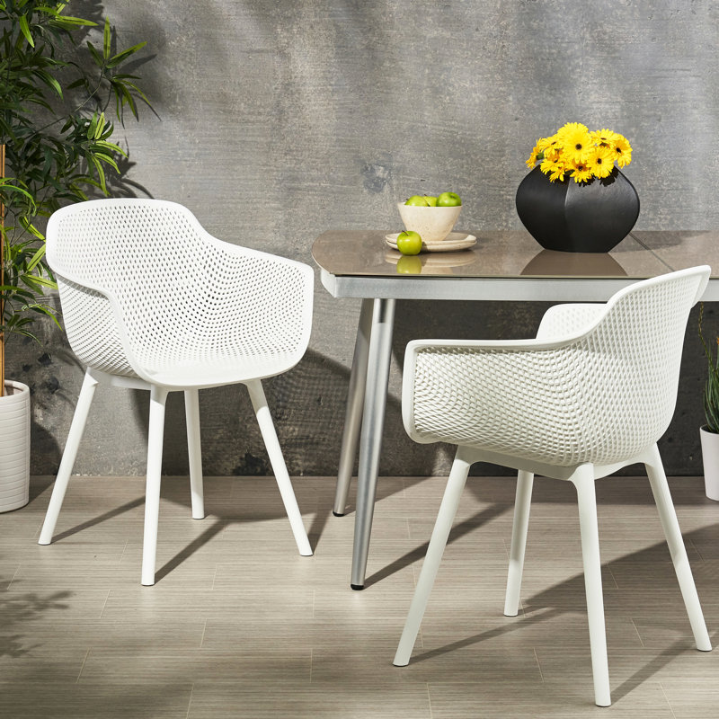 Lotus Chair Outdoor Dining Chairs - White Polypropylene, Weather-, Stable Frame & Stylish Diamond Pattern Design Weather , Modern