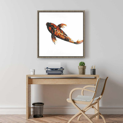 Toile de poisson rouge Koi avec papillon rouge | Art mural de chambre exotique