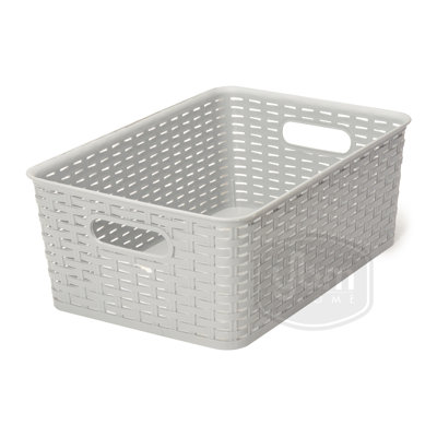 YBM Home Plastic Rattan-Style Storage Basket Organizer, 15.25" H x 10" W x 7.5" D