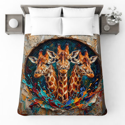 Three Giraffes Painting Quilted Bedspread All Sizes