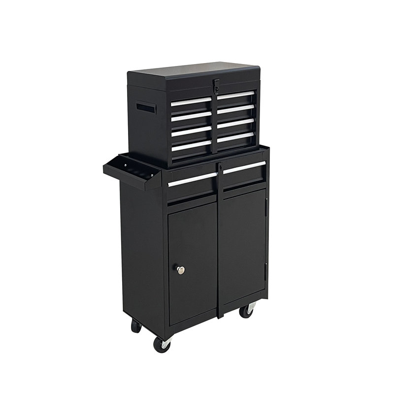 Metal Tool Cabinet Storage Box Chest With 5 Drawers Portable with Wheels, Black
