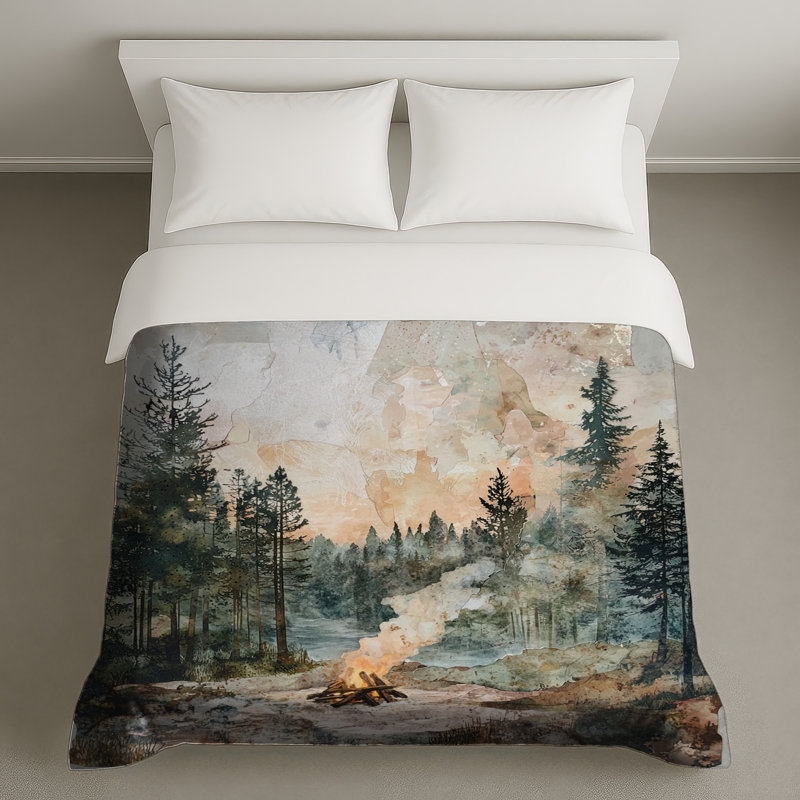 Forest Campfire Scene Duvet Covers, King