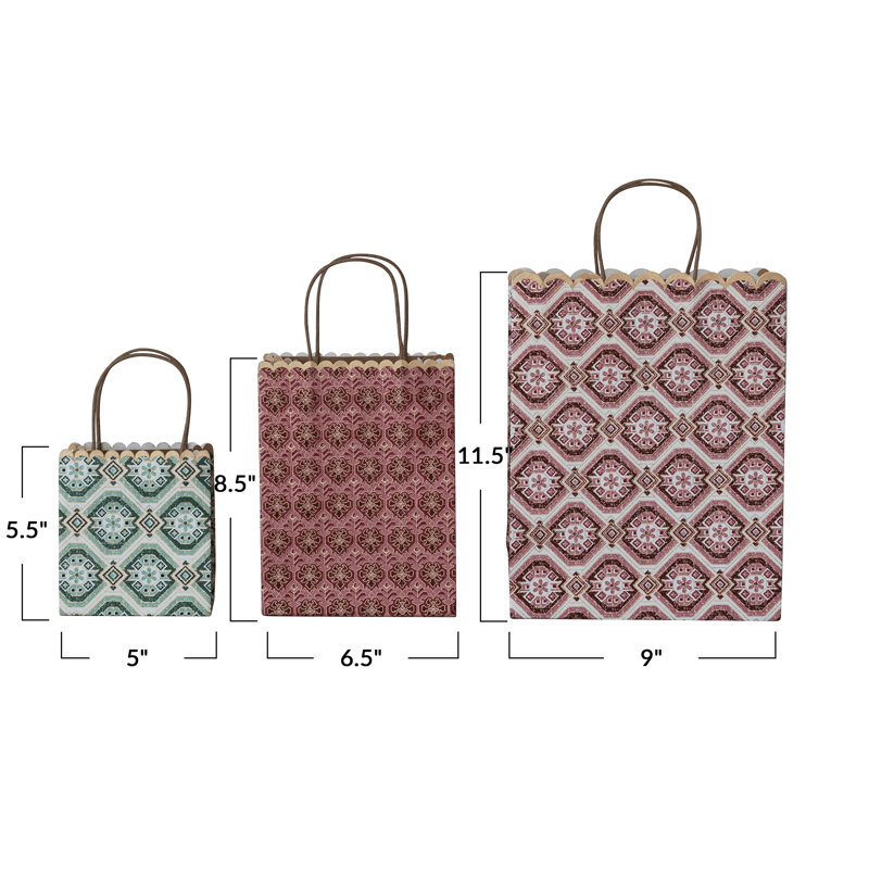 Sacs-cadeaux en papier festonné imprimés à la main avec motifs