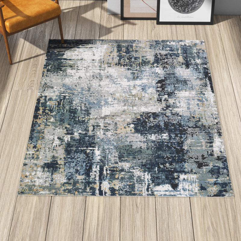 Cosey Abstract Navy/Gray Area Rug, Rectangle 9' x 12'