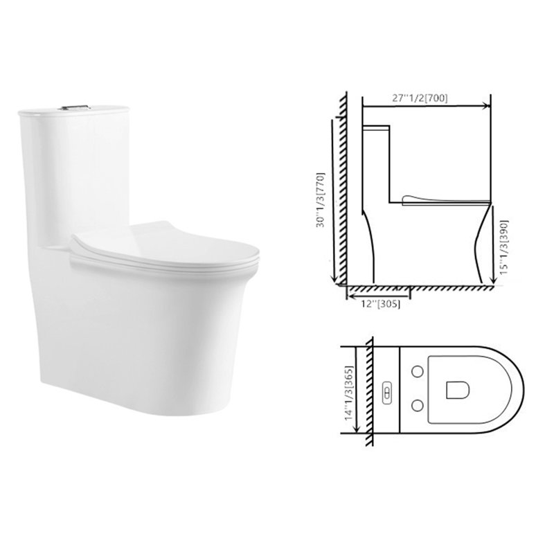 One-Piece Water Saver 4 GPF Compact Elongated Commercial Grade Dual Flush Toilet 