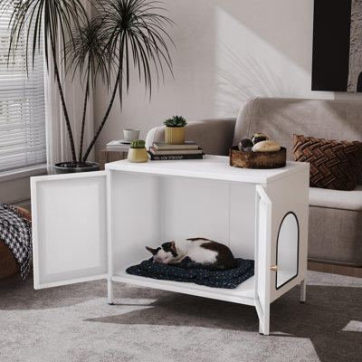 Cat Litter Box Enclosure,metal Cat Washroom Furniture With Barn Door, Indoor Pet House, Fit Most Of Litter Box, End Side Table,31.5" W*19.76" D*26.38" by Archie & Oscar
