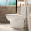Toilette de 17 po de hauteur avec système 1,1 / 1,6, cuvette sans rebord, siège à fermeture en douceur, blanc brillant 006 pour salle de bain à double chasse moderne, lavabo, lustre doux