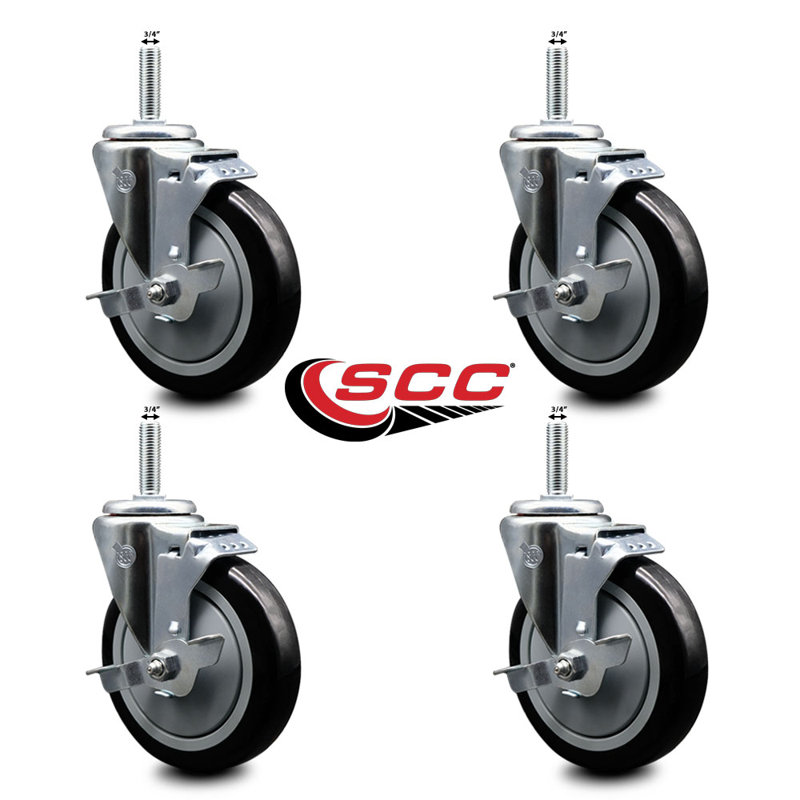Poly Wheel Swivel 3/4 Inch Threaded Stem Caster with Brake