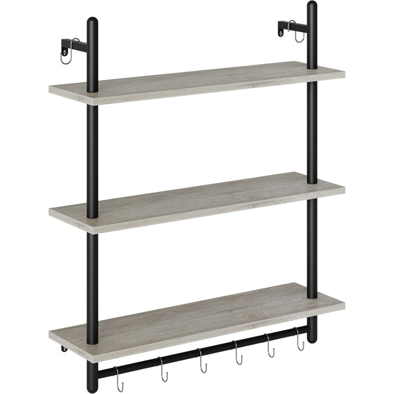 3 Tier Industrial Pipe Shelving, Floating Book Shelves For Wall, Storage Hanging Shelves With Towel Bar For Bathroom Organizer Bedroom Kitchen Plants Office