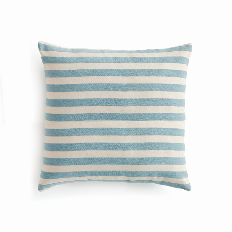 Striped Indoor/Outdoor Reversible Throw Pillow, Blue/Ecru, Square 20"