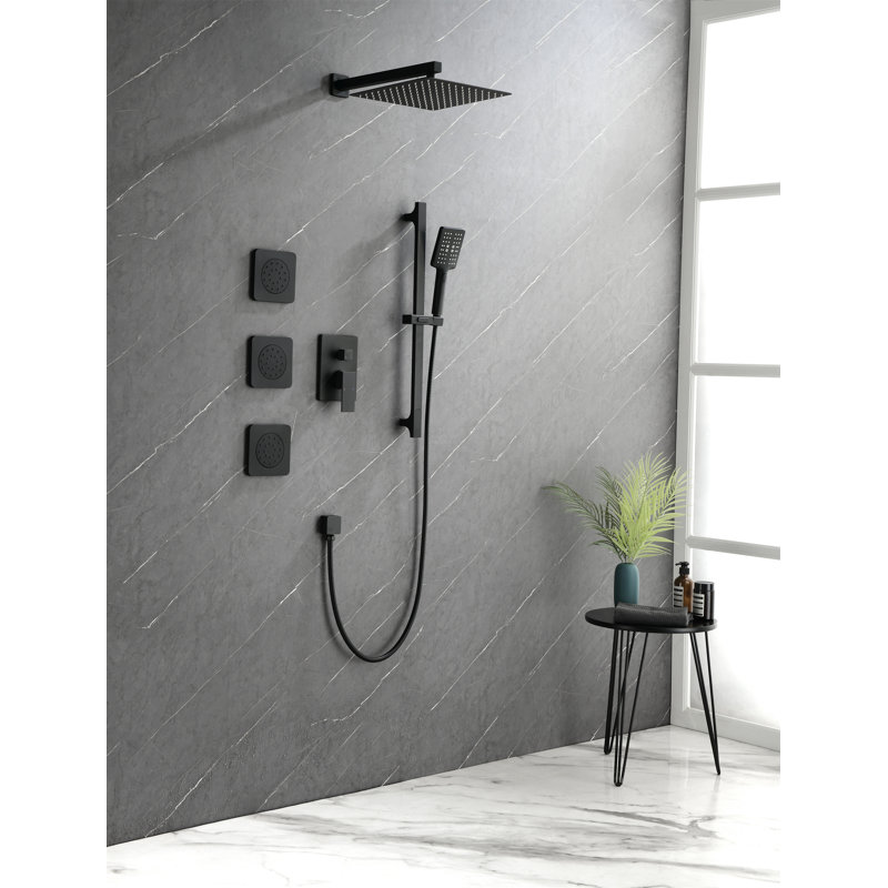 Système de douche complet avec valve brute, Noir