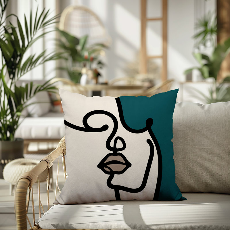 Oreiller carré réversible intérieur / extérieur Vie Abstract, H 17 po x l 17 po, Émeraude