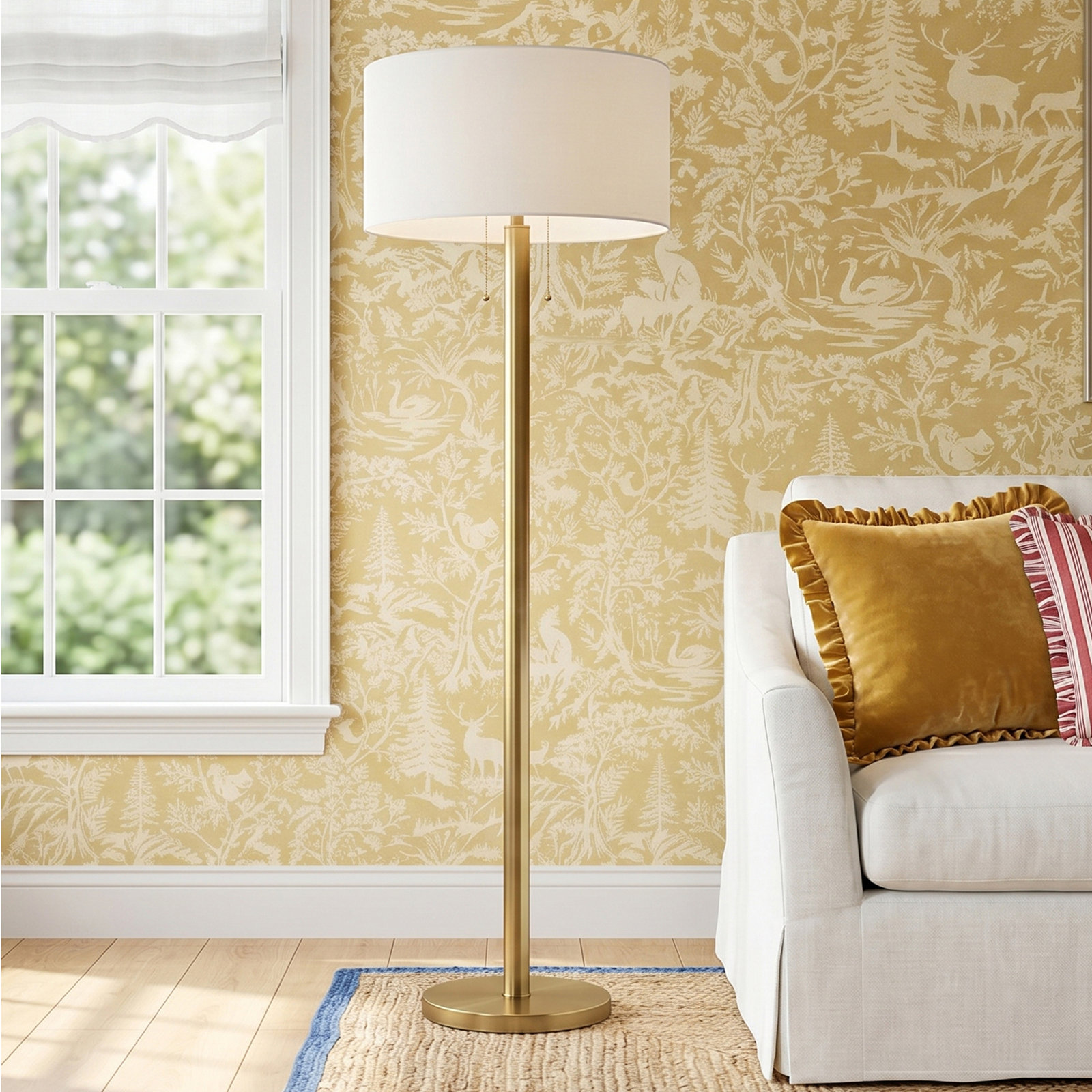 Grayton 63" Dimmable Floor Lamp, Antique Gold