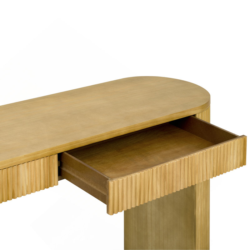 58.2" Entryway Table With Large Top And Dual Drawers,Console Table With Arched Sturdy Legs Stripe Design,Pine Veneer Sofa Table With Adjustable Feet For Living Room, Hallway,Foyer, Kitchen