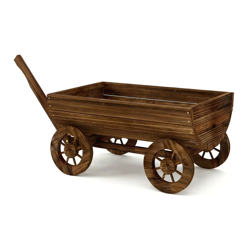 Compact Hand-Pushed Flower Cart, Wooden Mobile Garden Planter