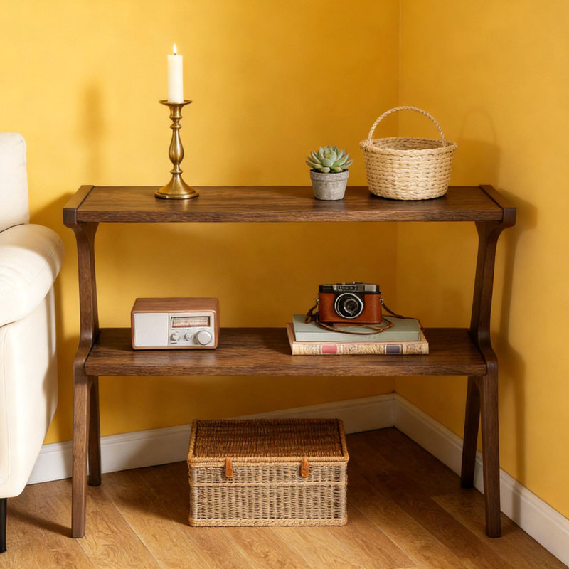 Table de rangement, table de bout compacte, table d'appoint en bois, Brun rustique
