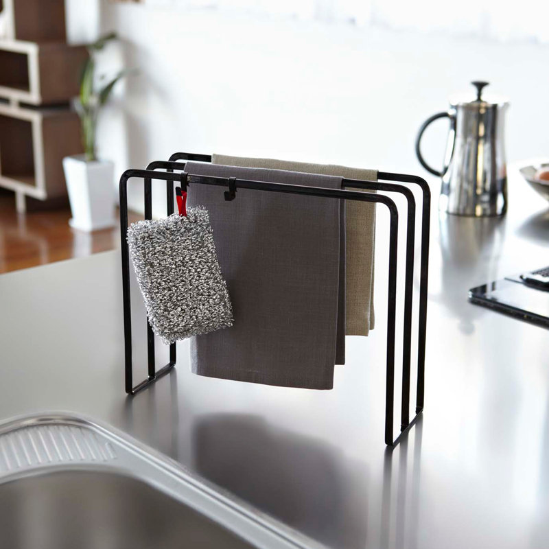 Yamazaki Home Dishcloth Hanger, Steel, Water Resistant, Black