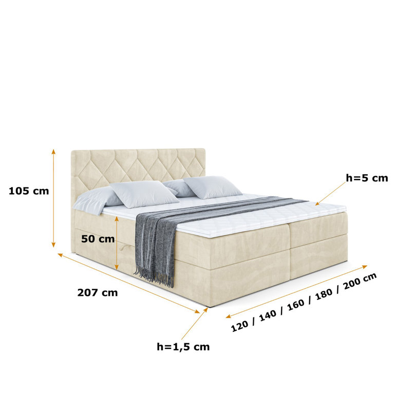 Bed, 160cm W x 200cm L, Beige