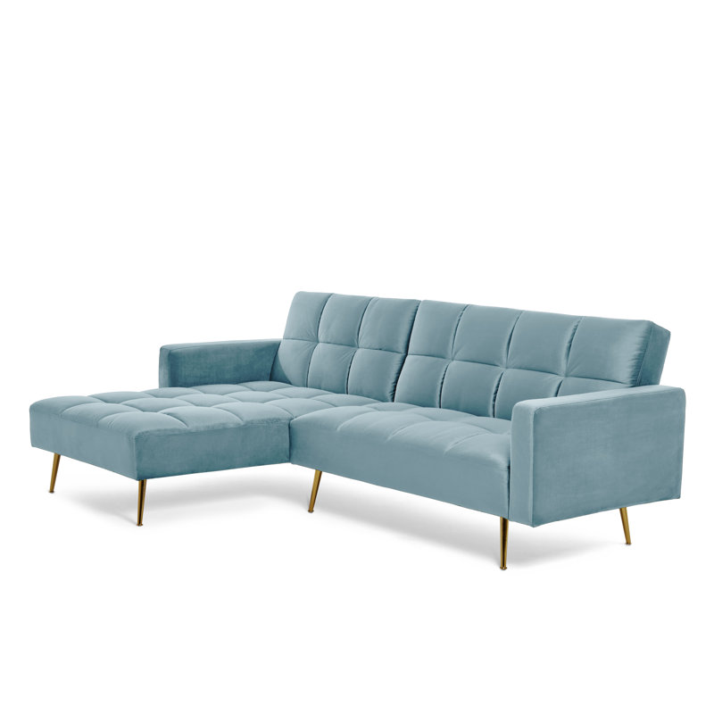 Shiflet Posh Reversible Sleeper Corner Sofa, Light Blue Velvet