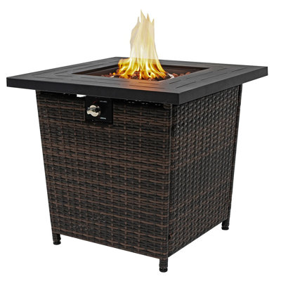Table de foyer au propane carrée de 71 cm (28 po), chauffage de terrasse en acier et osier, 50 000 BTU