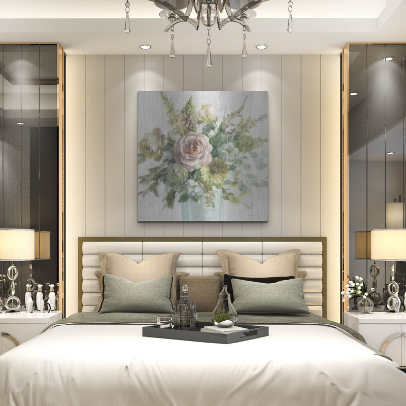 Art mural en métal «Sage And Peach Flowers 2» par Danhui Nai, H 36 po x l 36 po