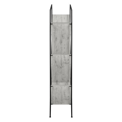Contemporary 3 Bookcase In Grey And Black, 60"H For Office & Bedroom Bookshelf Laminate Black Metal, 58.89"