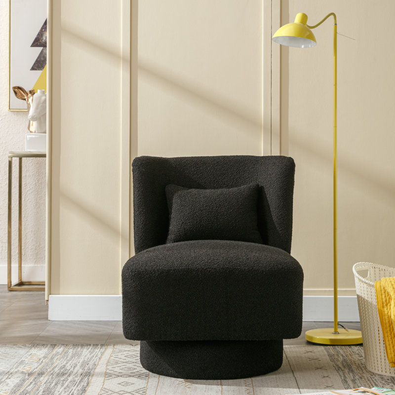 Daresha 23.6" W Polyester Swivel Barrel Chair, Black Polyester