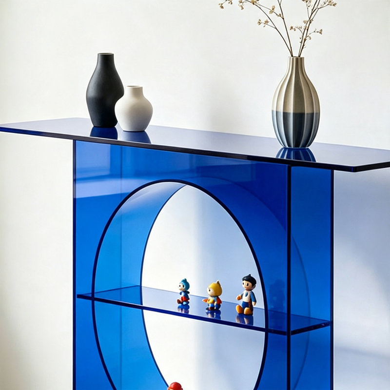 Console bleue en acrylique, 29.53" H x 31.5" W x 11.81" D
