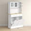 Armoire de rangement pour garde-manger 68 po avec station de charge, 2 armoires à ordures inclinables et support pour micro-ondes, huche de cuisine autoportante avec portes en verre et tablette réglable, blanc