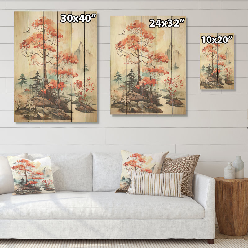 Sépia, séquoia, paysage - arbre, séquoia, panneau de bois sur bois de pin naturel, H 40 po x l 30 po
