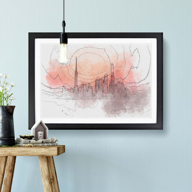 The Shanghai China Skyline in Abstract - Framed Print, 40cm H x 60cm W x 2cm D, Black