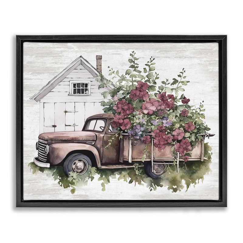 Art mural bourgogne encadré par camion, Cadre flottant noir de jais, H 17 po x l 21 po