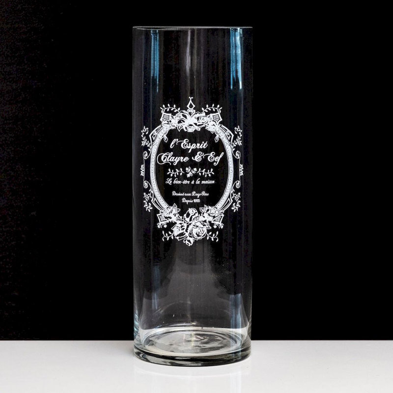 Transparent avec vase imprimé blanc, H 10,24 po x l 3,74 po x P 3,74 po