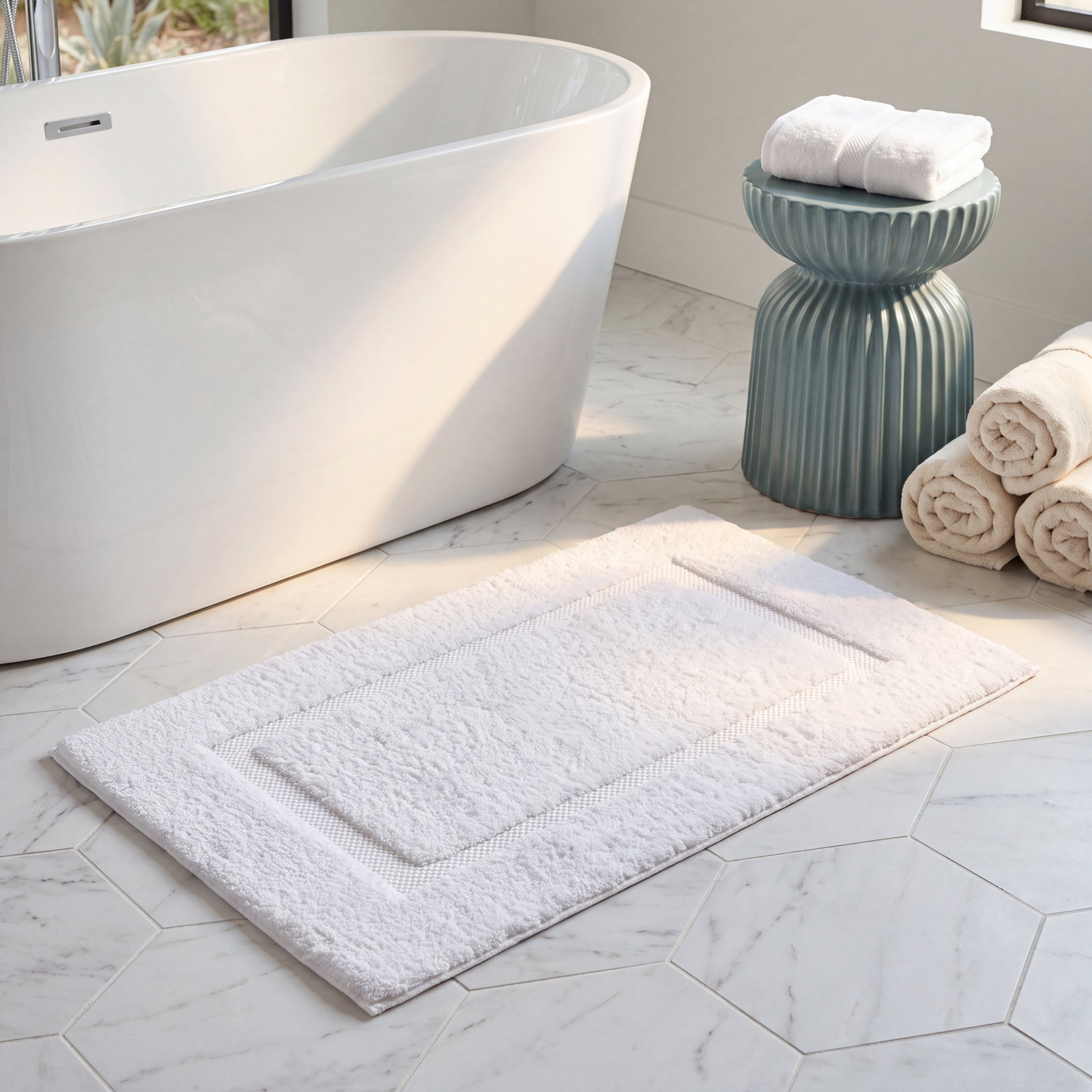 Aude Cotton Bath Rug, White